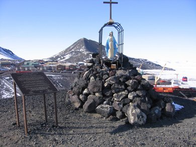 Featured is a photo of the SeaBees (Navy Battallion) Memorial at McMurdo Station, Antarctica. Photo by John Boyer, a Merchant Mariner currently stationed in Abu Halifa, Kuwait.